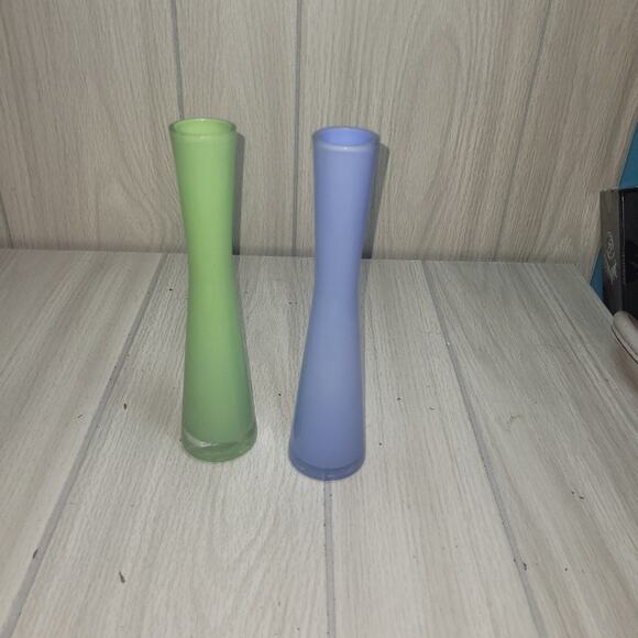 Vintage Frosted Blue And Green Hour Glass Shaped Bud Vases MCM  8.5" Unique - Picture 7 of 7